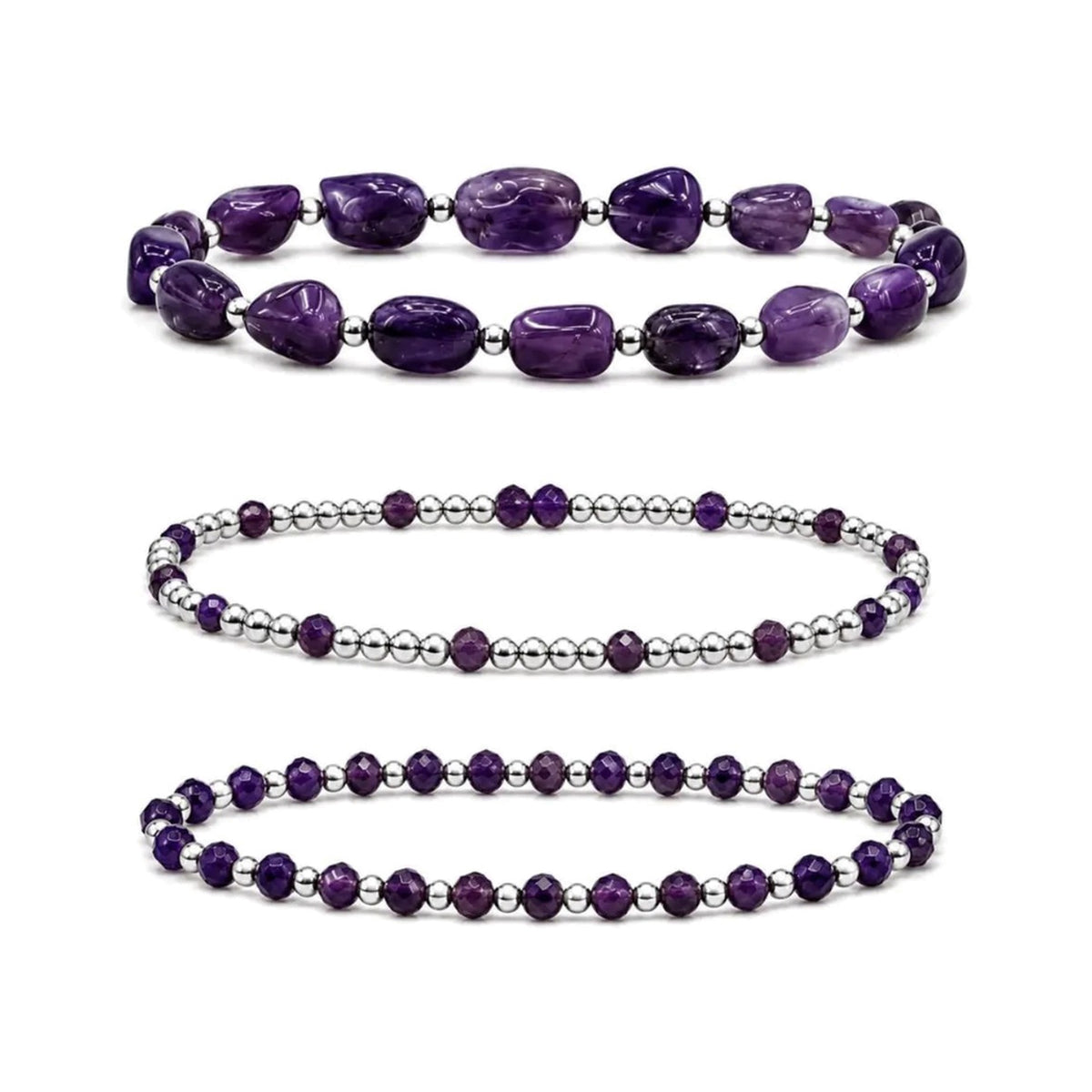 Amethyst Bracelet Set of 3 · Sterling Silver