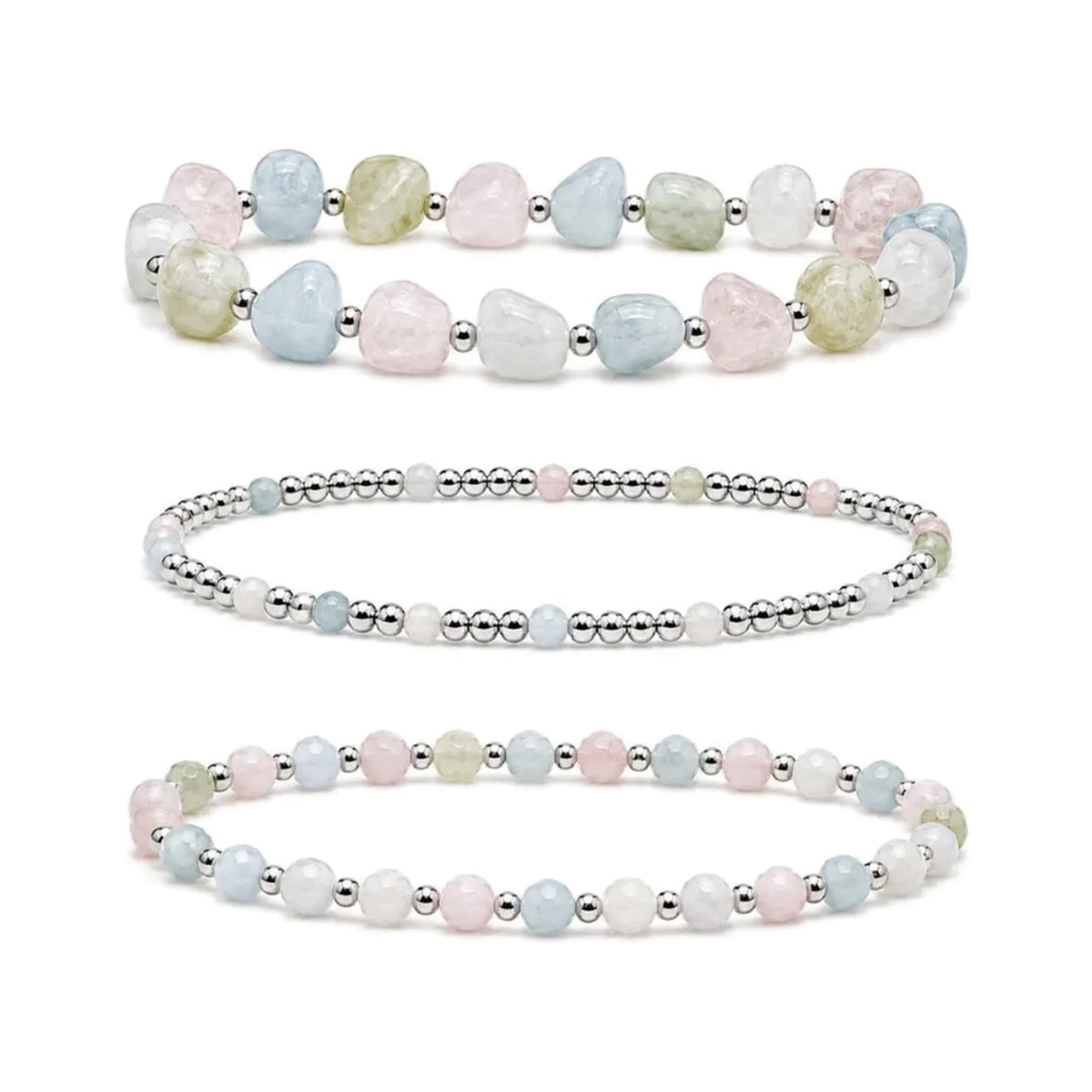 Morganite Bracelet Set of 3 · Sterling Silver