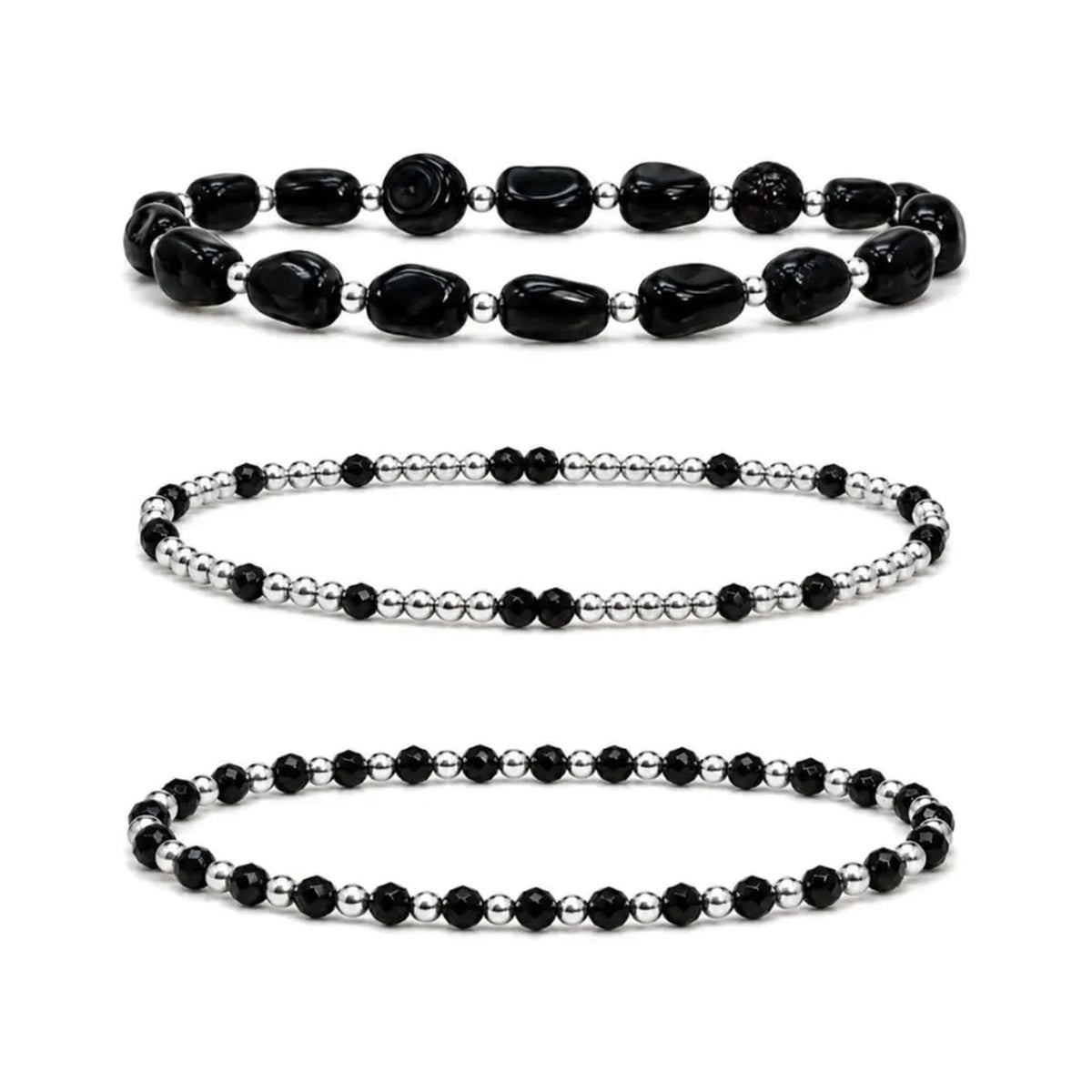 Obsidian Bracelet Set of 3 · Sterling Silver