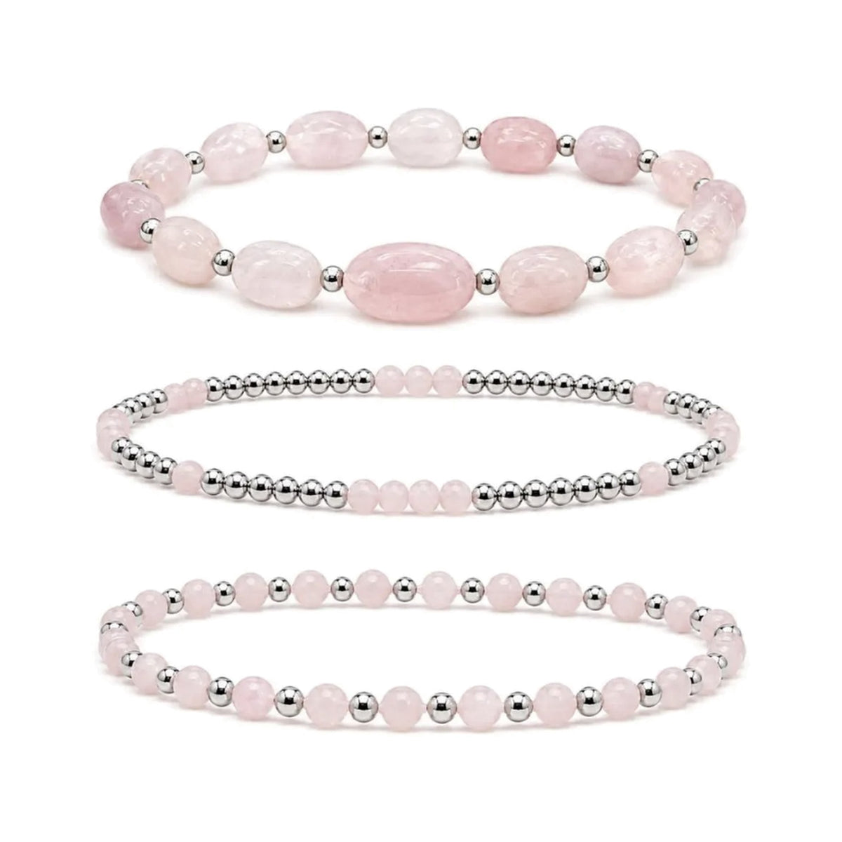 Rose Quartz Bracelet Set of 3 · Sterling Silver