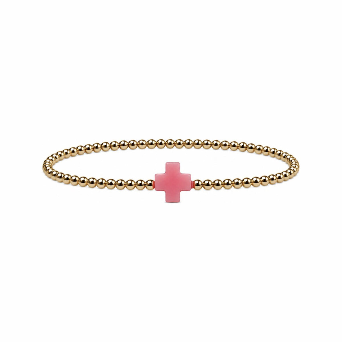 Pink Coral Cross Bracelet · 14K Gold Filled
