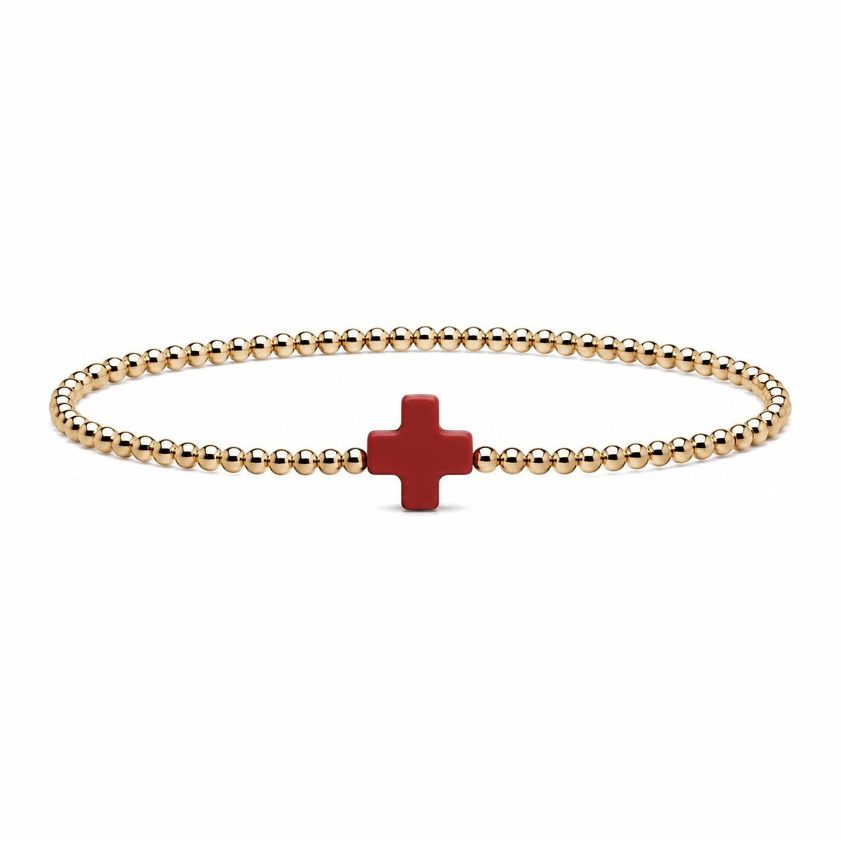 Red Coral Cross Bracelet · 14K Gold Filled