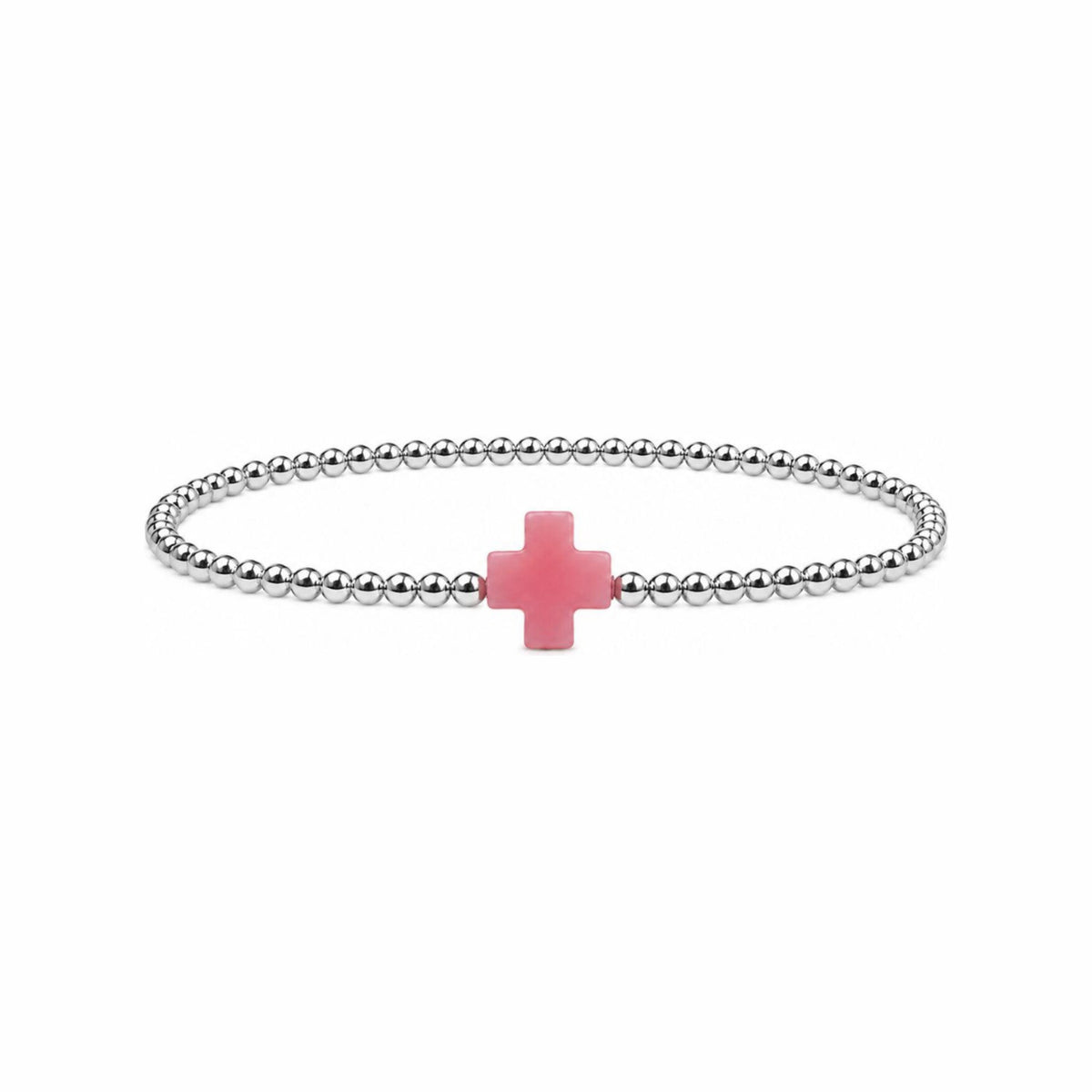 Pink Coral Cross Bracelet · Sterling Silver
