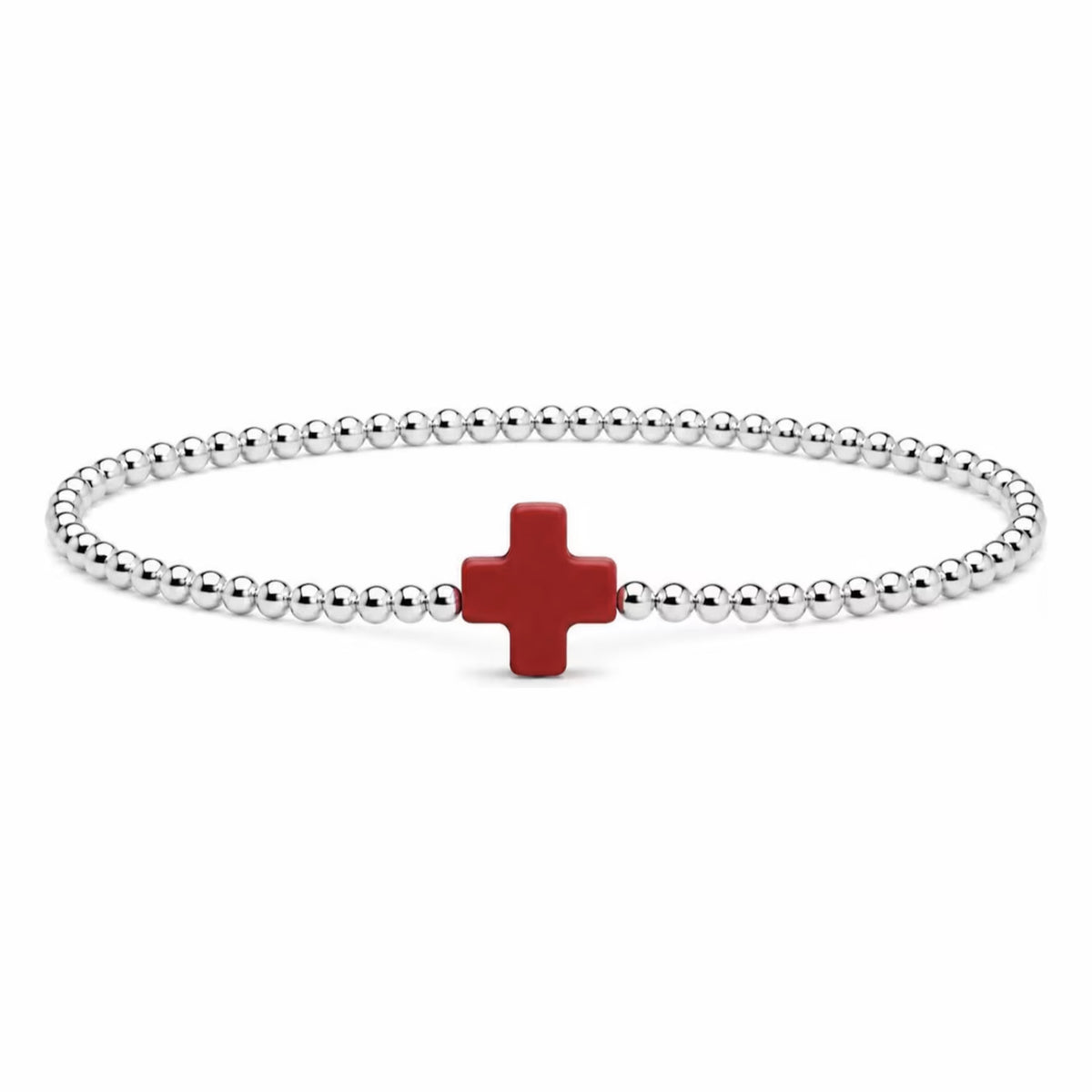 Red Coral Cross Bracelet · Sterling Silver