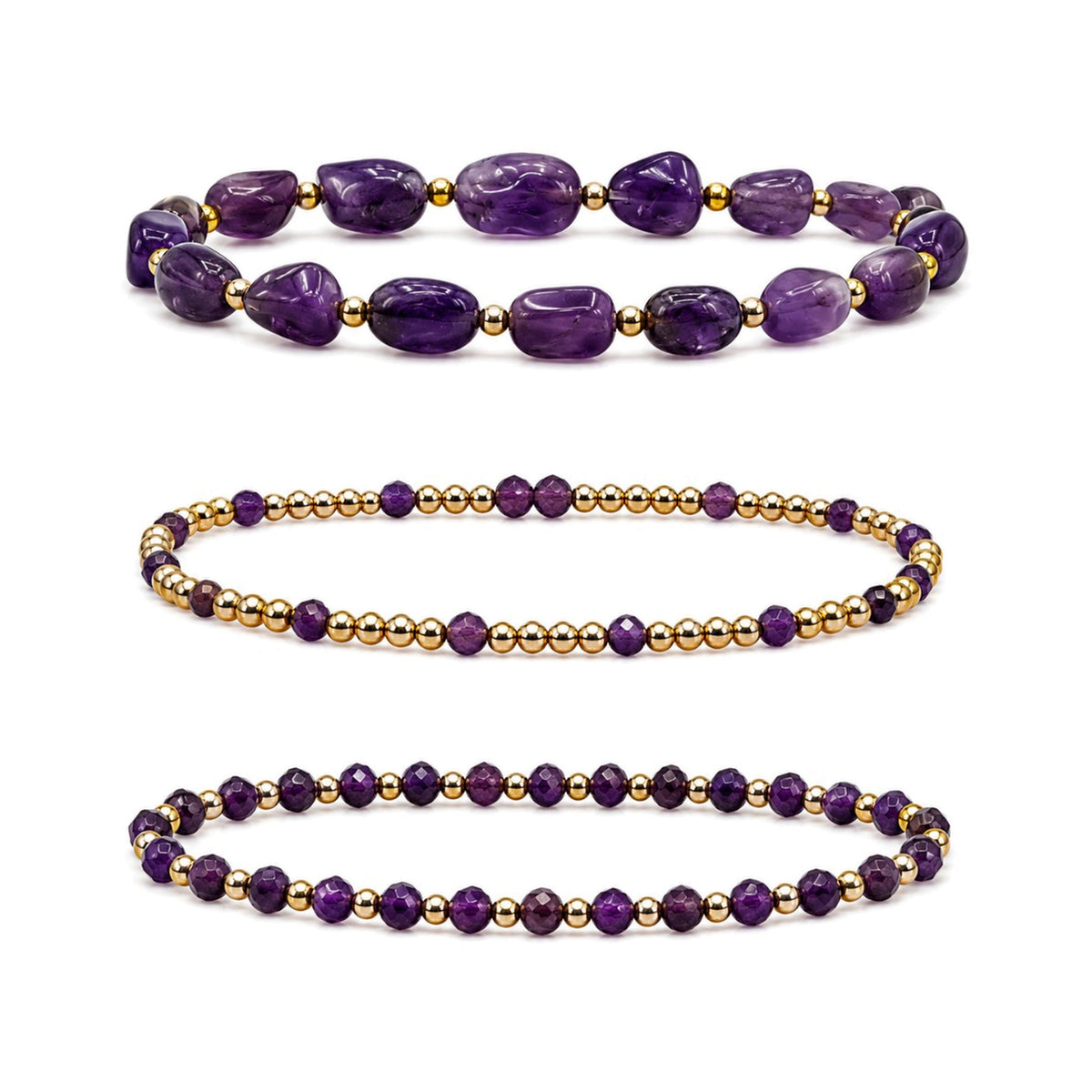 Amethyst Bracelet Set of 3 · 14K Gold Filled