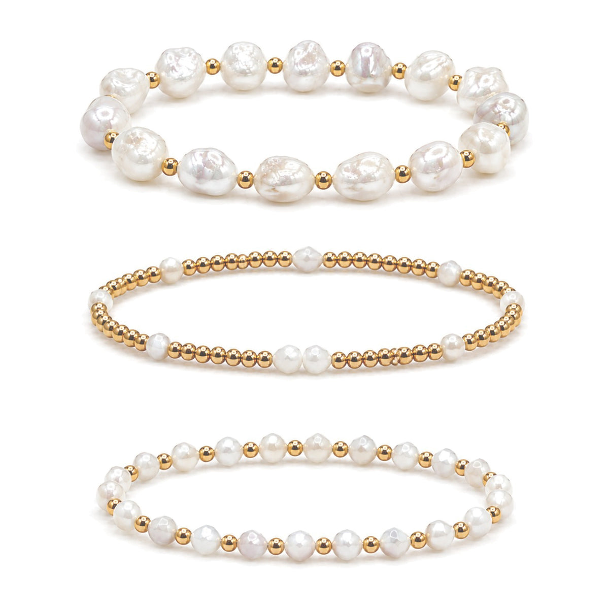 Mother of Pearl Bracelet Set of 3 · 14K Gold Filled