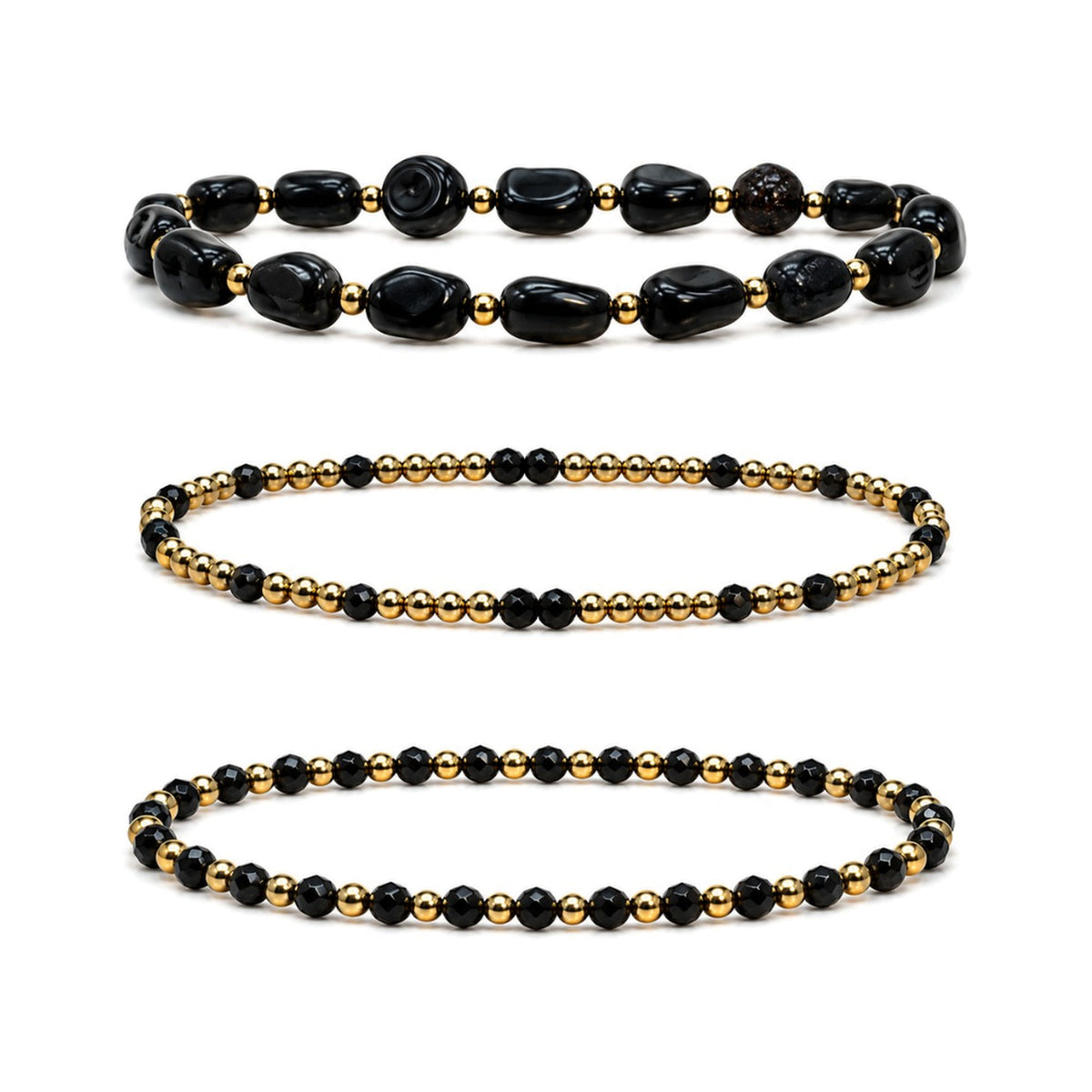 Obsidian Bracelet Set of 3 · 14K Gold Filled