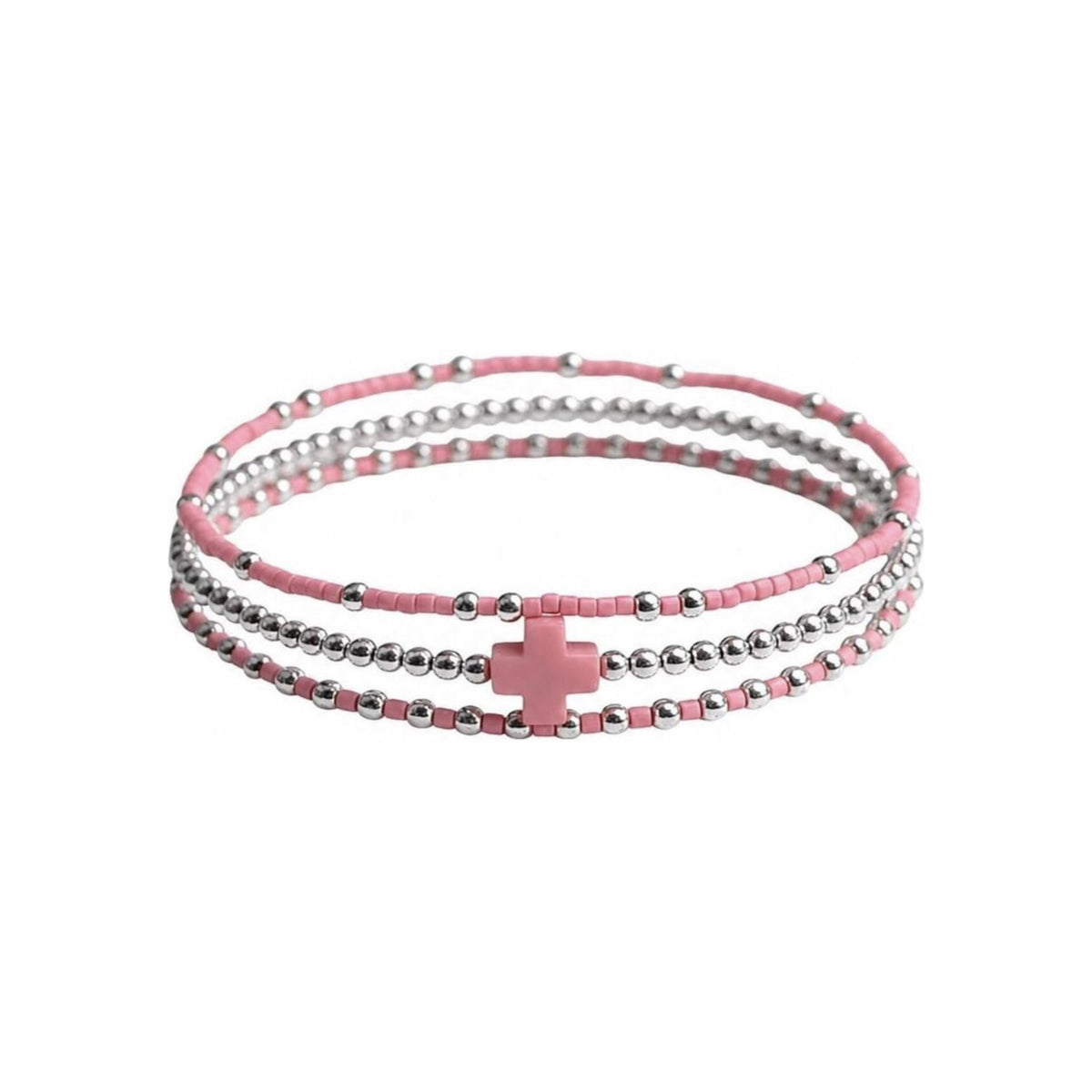 Pink Cross Bracelet Set of 3 · Sterling Silver