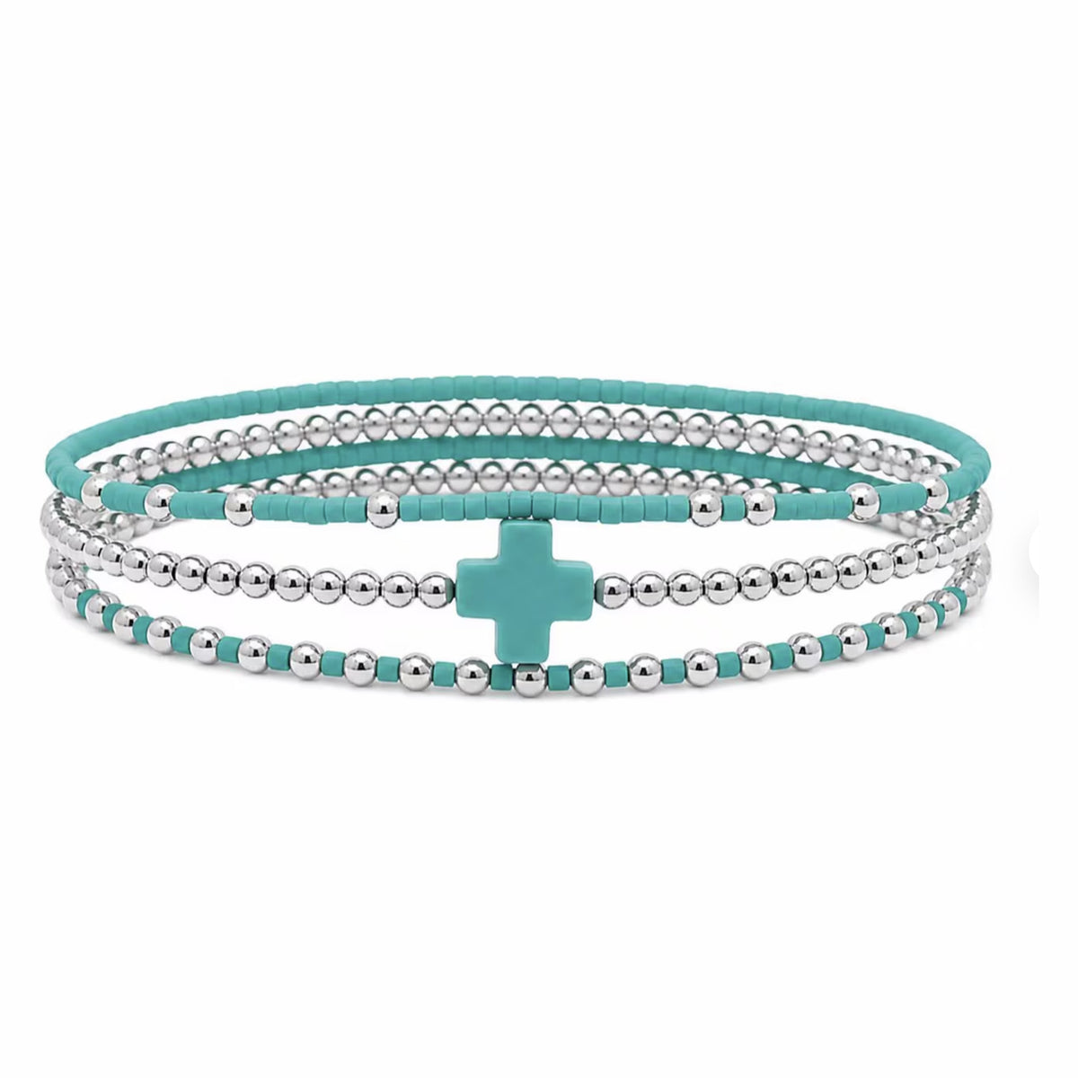 Teal Cross Bracelet Set of 3 · Sterling Silver