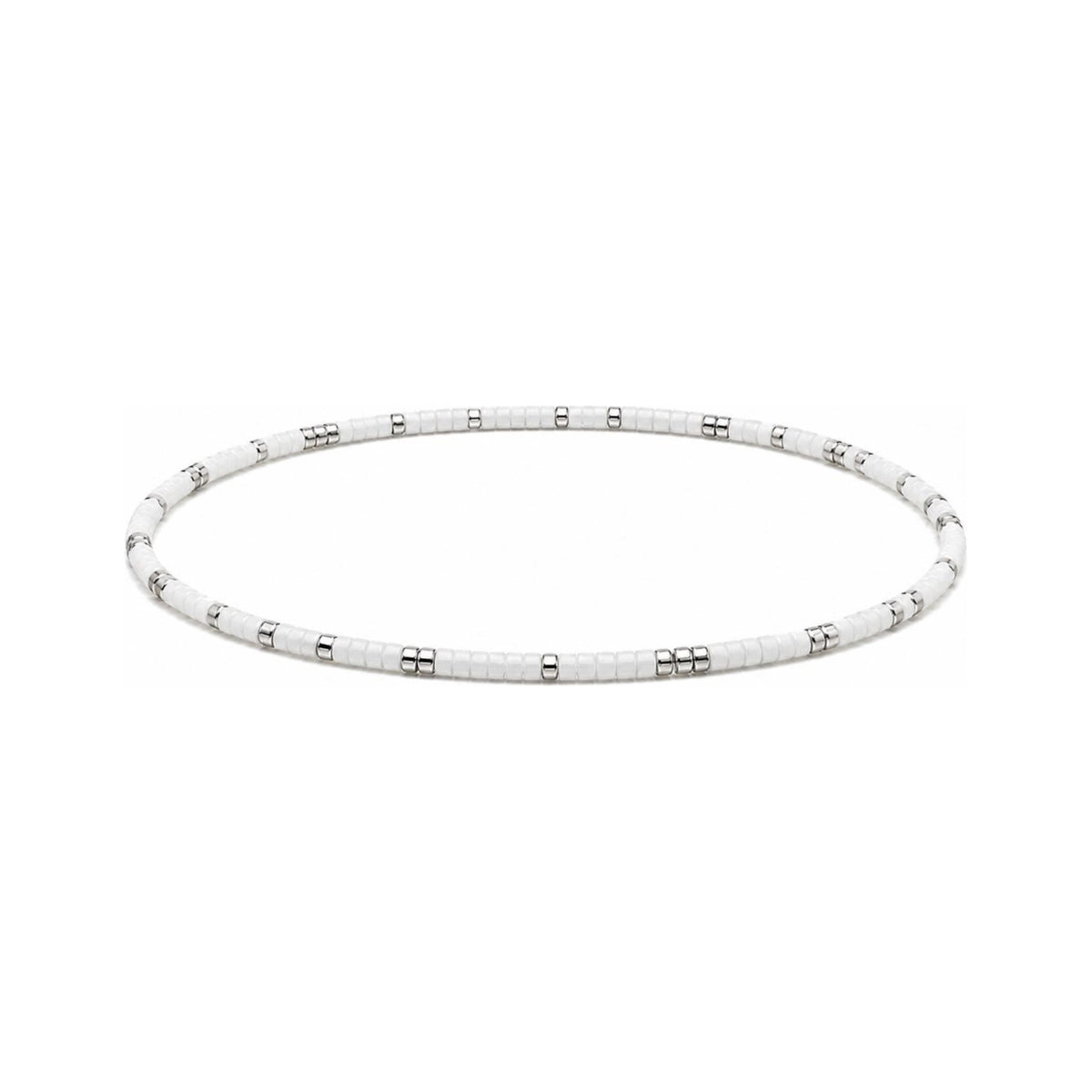 White Thin Miyuki Bracelet · Sterling Silver Accent