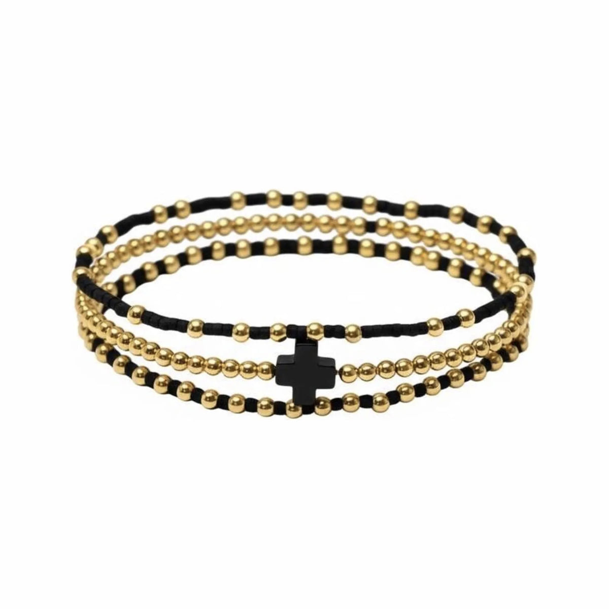 Black Cross Bracelet Set of 3 · 14K Gold Filled