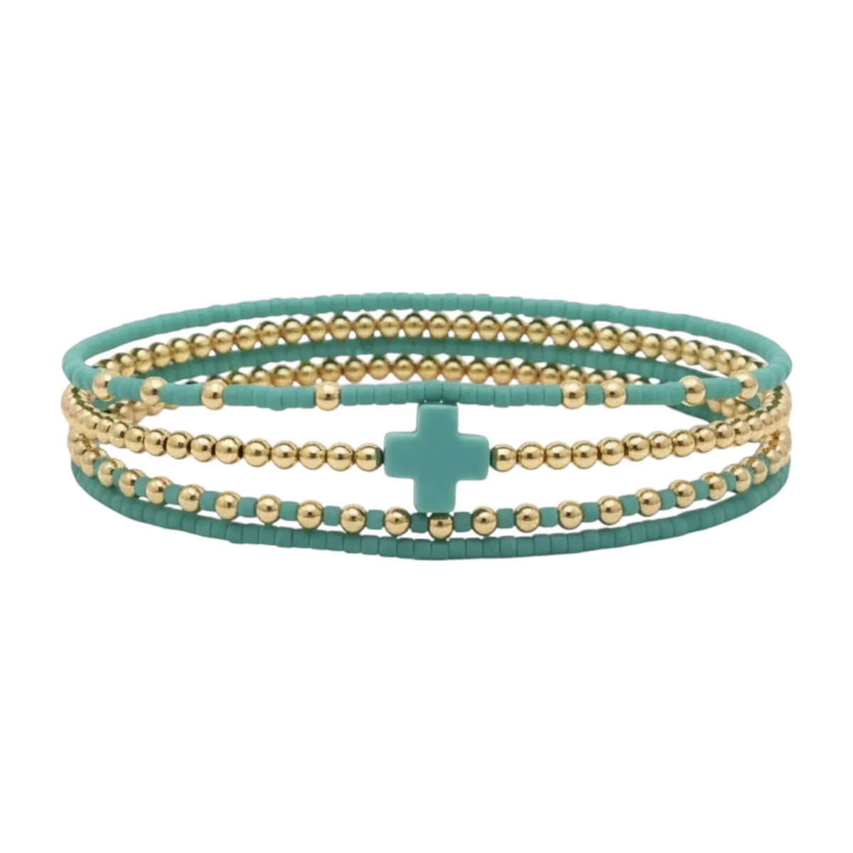 Teal Cross Bracelet Set of 3 · 14K Gold Filled